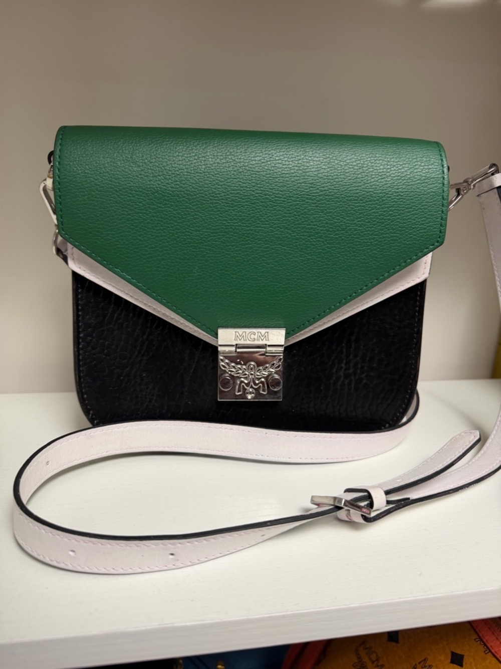 MCM Tricolor Leather Crossbody Bag - Green, Black & White